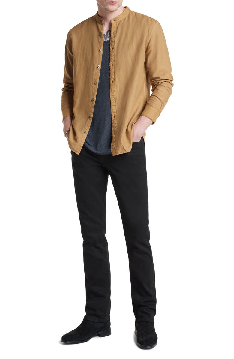 John Varvatos Slim Fit Band Collar Stretch Button-Up Shirt, Alternate, color, Brown Sugar