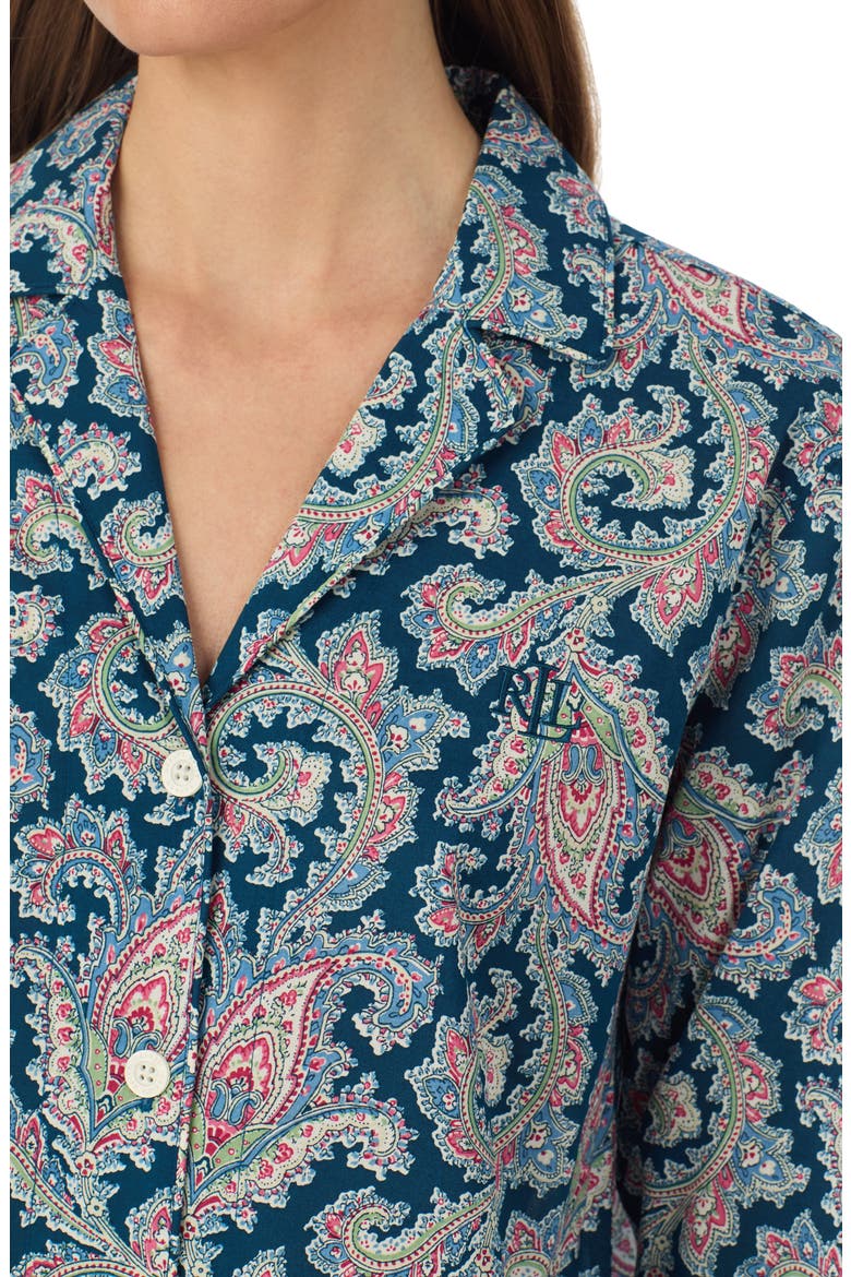 Print Cotton Blend Three-Quarter Sleeve Ankle Length Pajamas, Alternate, color, MULTI PAISLEY