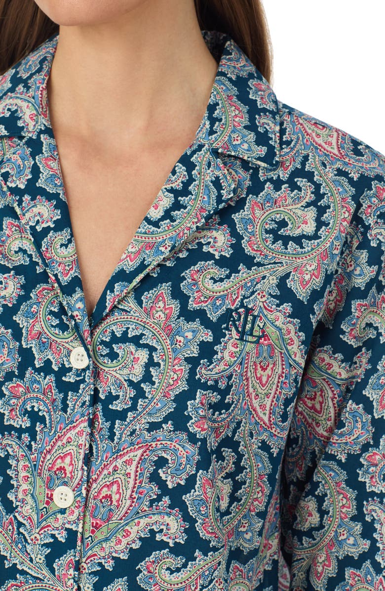 Lauren Ralph Lauren Print Cotton Blend Three-Quarter Sleeve Ankle Length Pajamas, Alternate, color, 