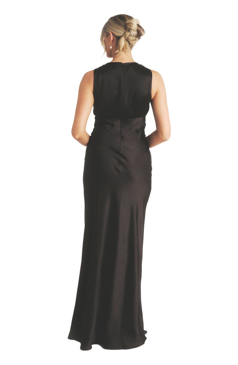 Six Stories Plunge Drape Satin Bridesmaid Dress, Alternate, color, Black