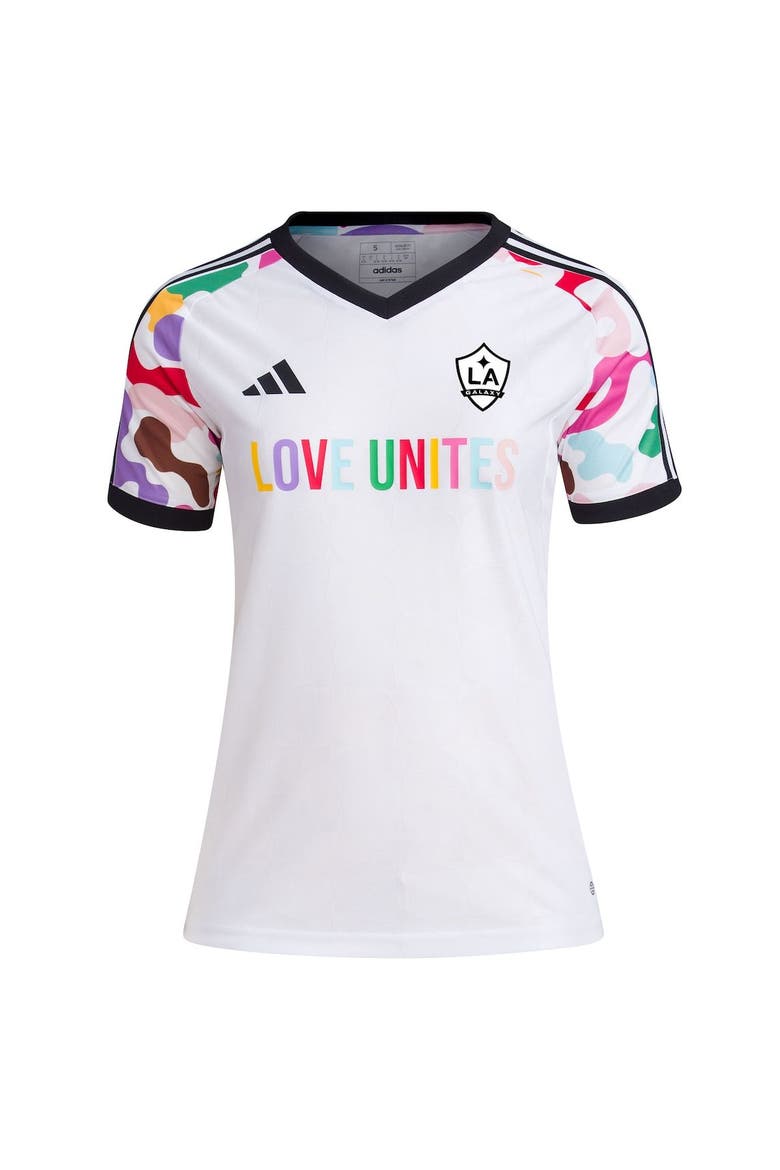 Women's adidas White LA Galaxy 2023 Pride Pre-Match Top, Alternate, color, White