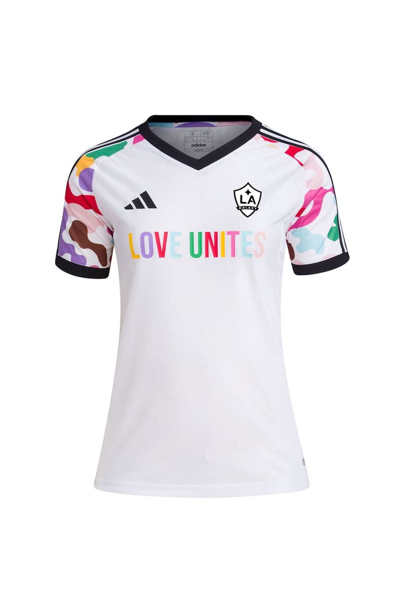 adidas Women's adidas White LA Galaxy 2023 Pride Pre-Match Top, Alternate, color, 