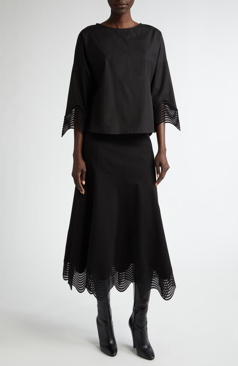 Akris punto Waved Lace Hem Jersey Midi Skirt, Alternate, color, 