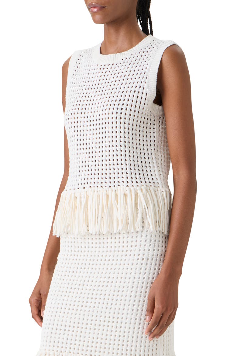 Fringe Hem Mesh Knit Cotton Shell, Alternate, color, CREAM