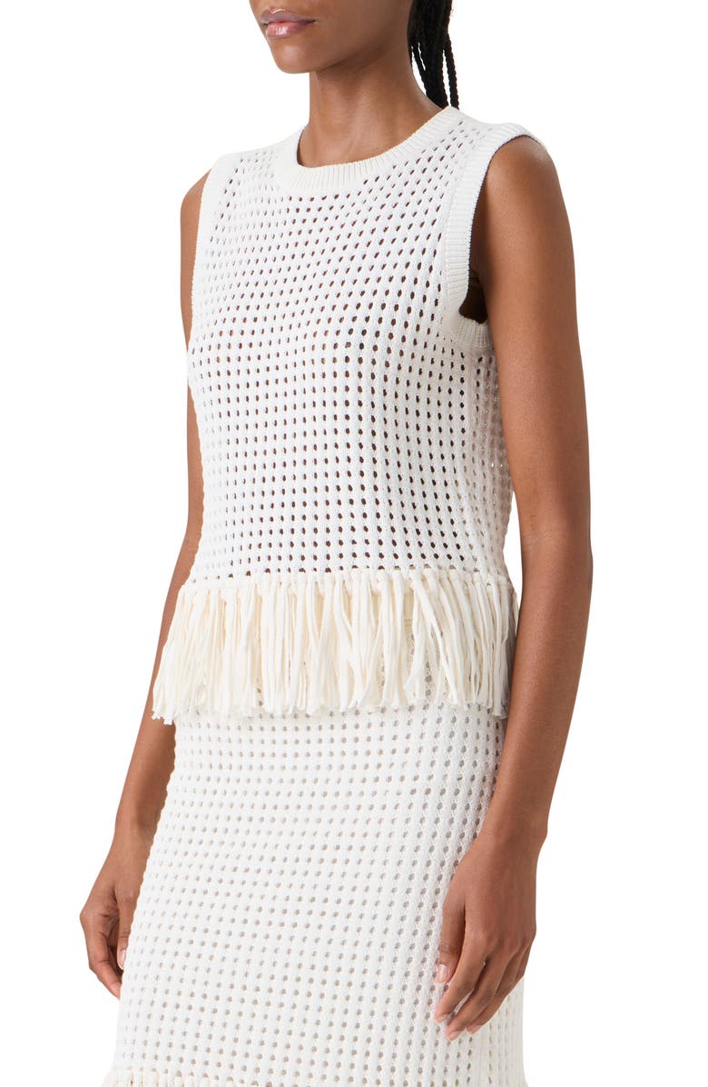 Akris punto Fringe Hem Mesh Knit Cotton Shell, Alternate, color, Cream