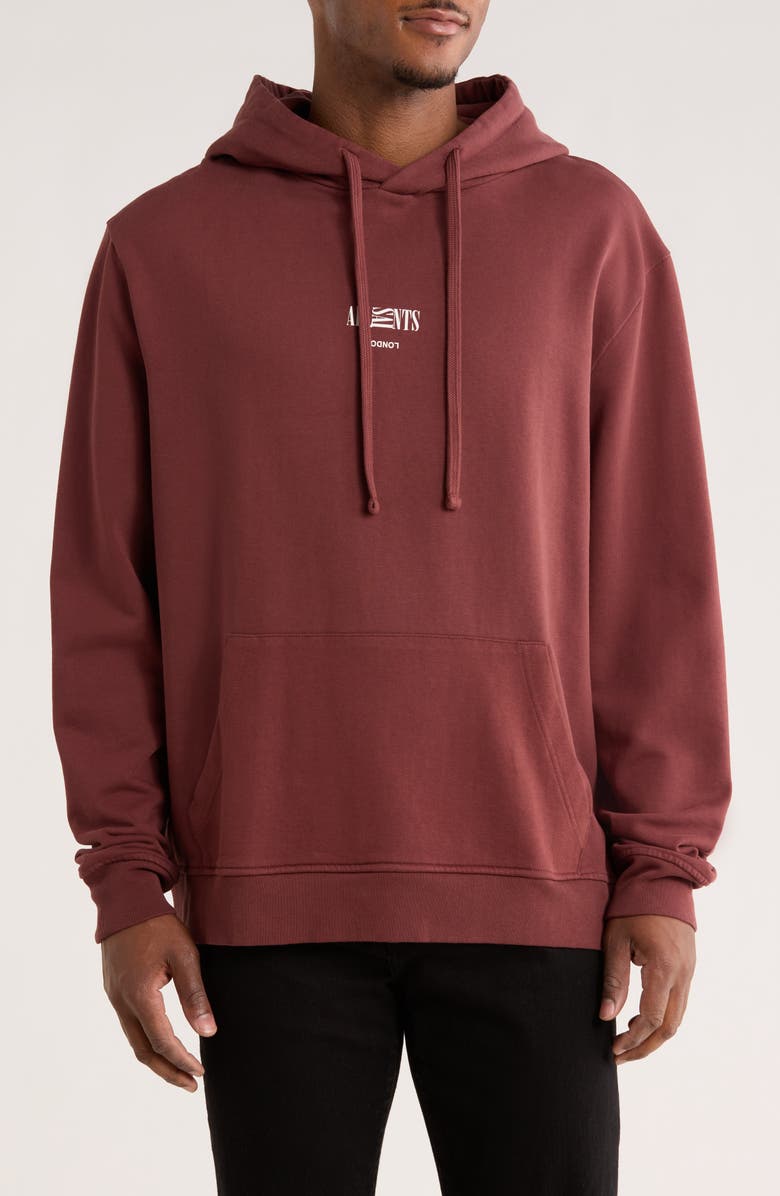 AllSaints Burman Logo Hoodie, Main, color, Moretti Red