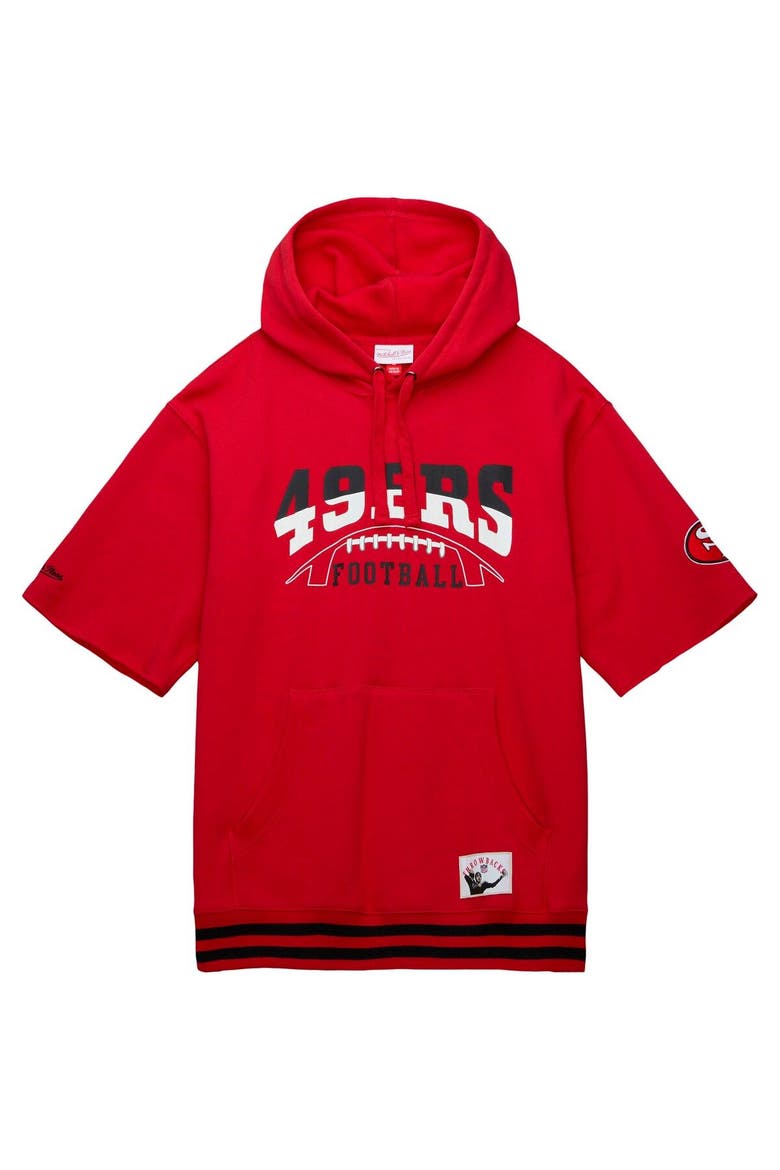 Men's Mitchell & Ness Scarlet San Francisco 49ers Pre-Game Short Sleeve Pullover Hoodie, Alternate, color, Scarlet