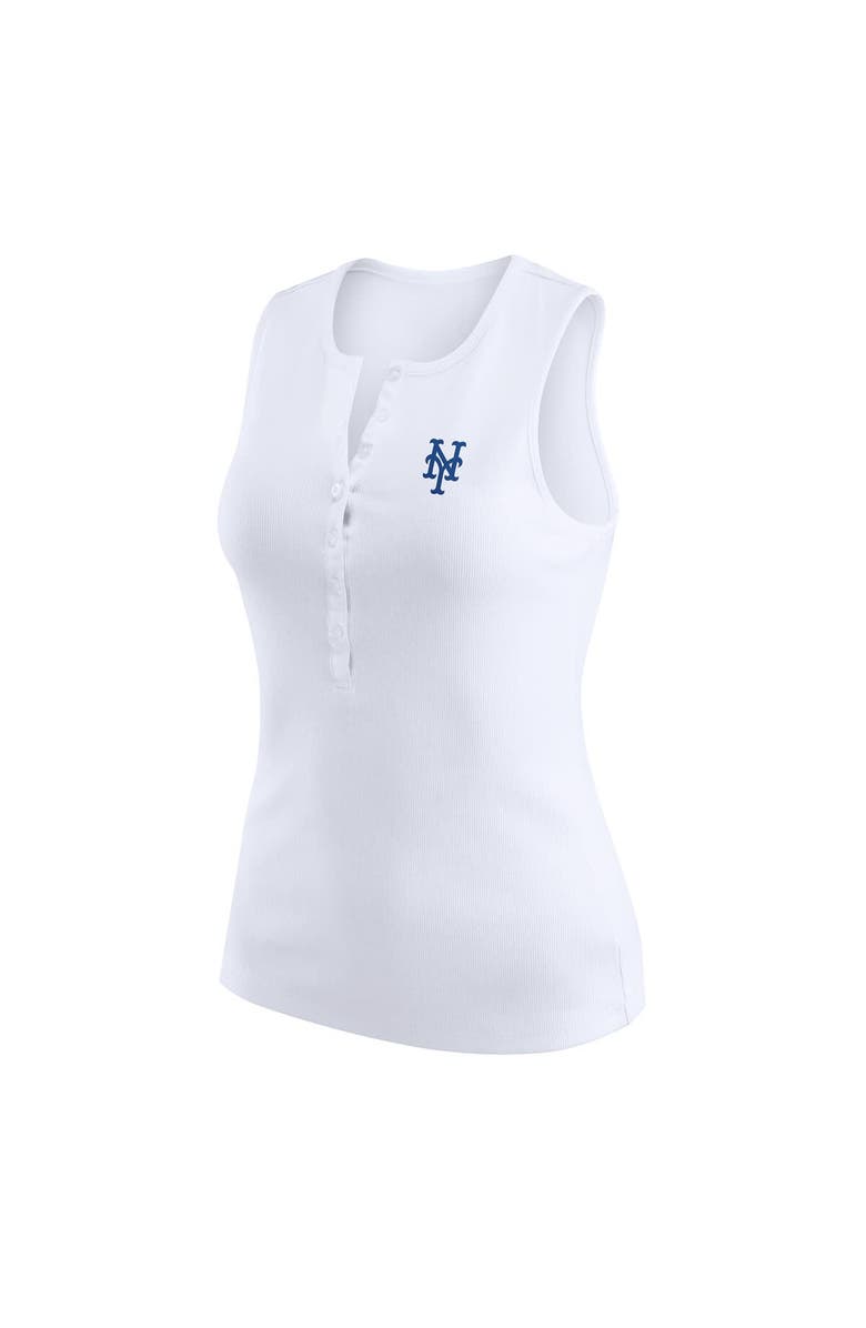 WEAR by Erin Andrews Women's WEAR by Erin Andrews White New York Mets Rib-Knit Henley Tank Top, Alternate, color, White