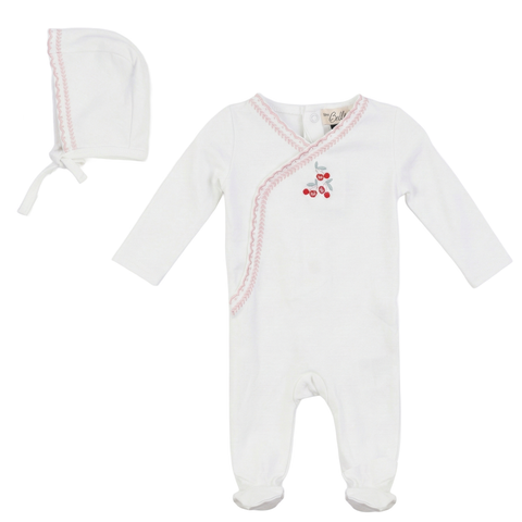 Girl Cherry Embroidered Wrap Romper with Bonnet (Baby)