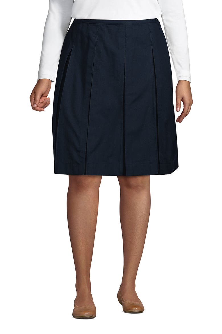 Plus Size Solid Top of Knee Box Pleat Skirt, Main, color, Classic Navy