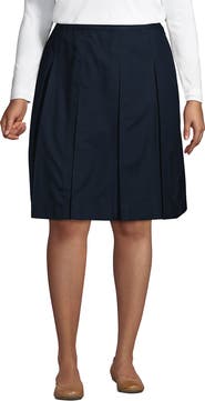 Lands' End Plus Size Solid Top of Knee Box Pleat Skirt