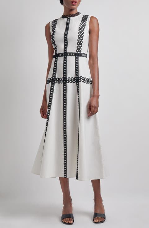 Eyelet Trim Sleeveless Cotton Dress