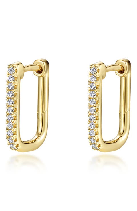 Pavé Simulated Diamond Rectangular Hoop Earrings