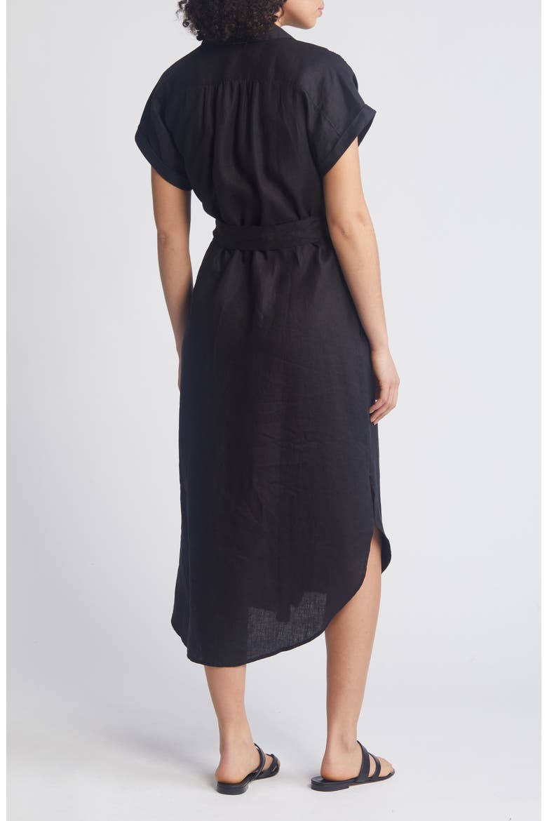 Coastalina Linen Midi Shirtdress, Alternate, color, BLACK