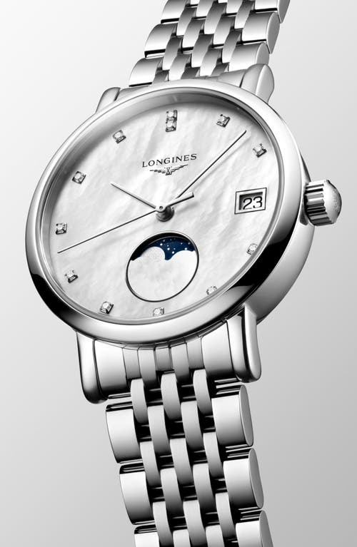 Longines Elegant Moonphase Bracelet Watch, 30mm In White Mother-of-pearl