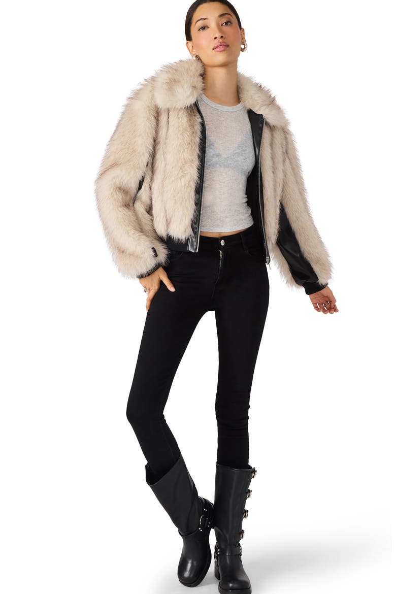 Charmaine Faux Fur & Faux Leather Jacket, Alternate, color, NATURAL