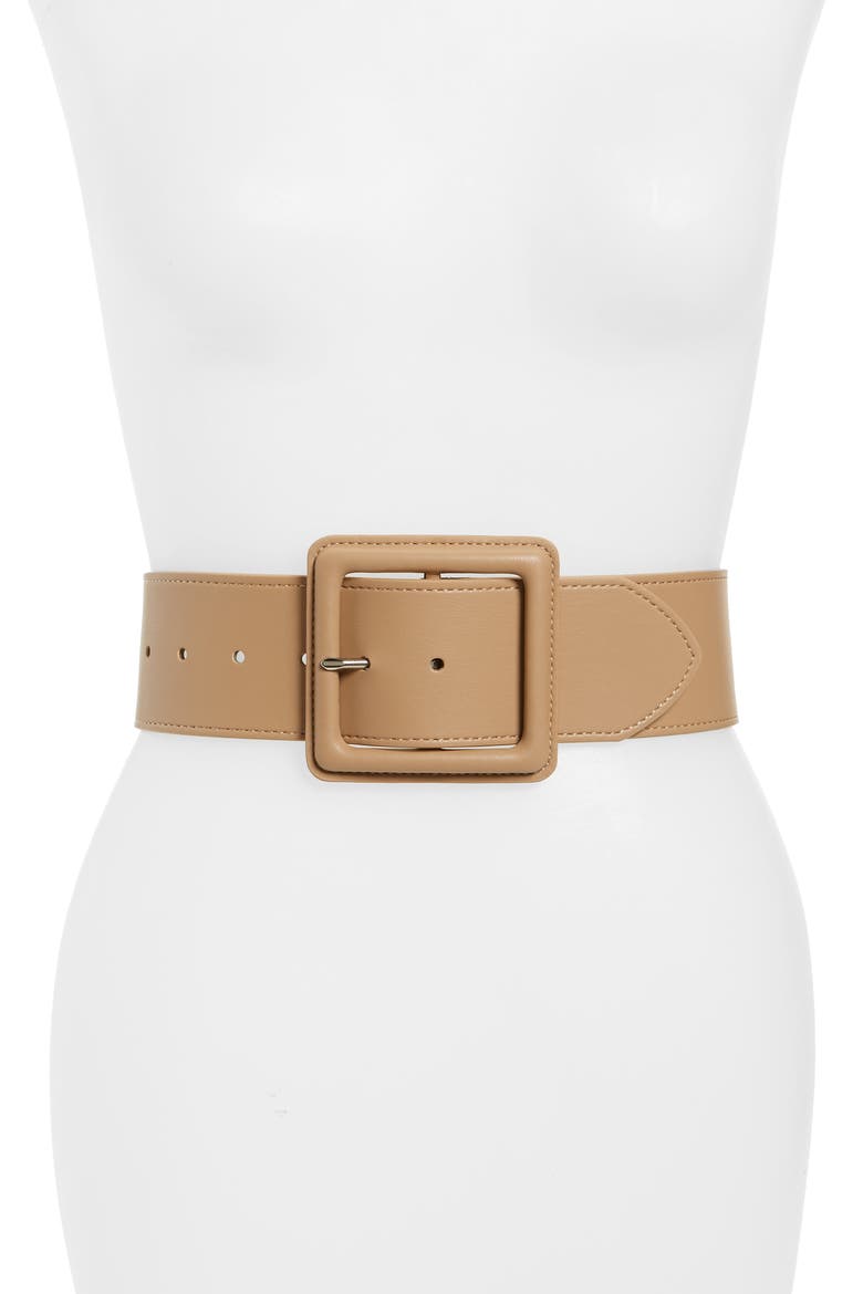 x Atlantic-Pacific Covered Buckle Stretch Belt, Main, color, TAN CAPPUCCINO