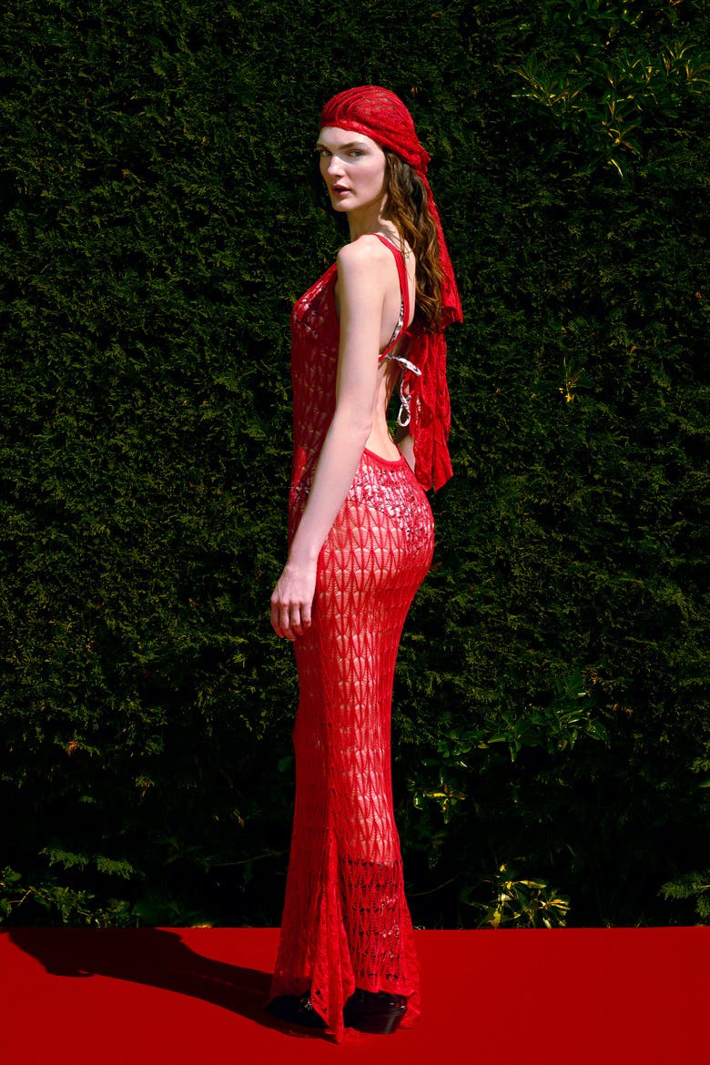 Open Knit Maxi Beach Dress, Alternate, color, Red