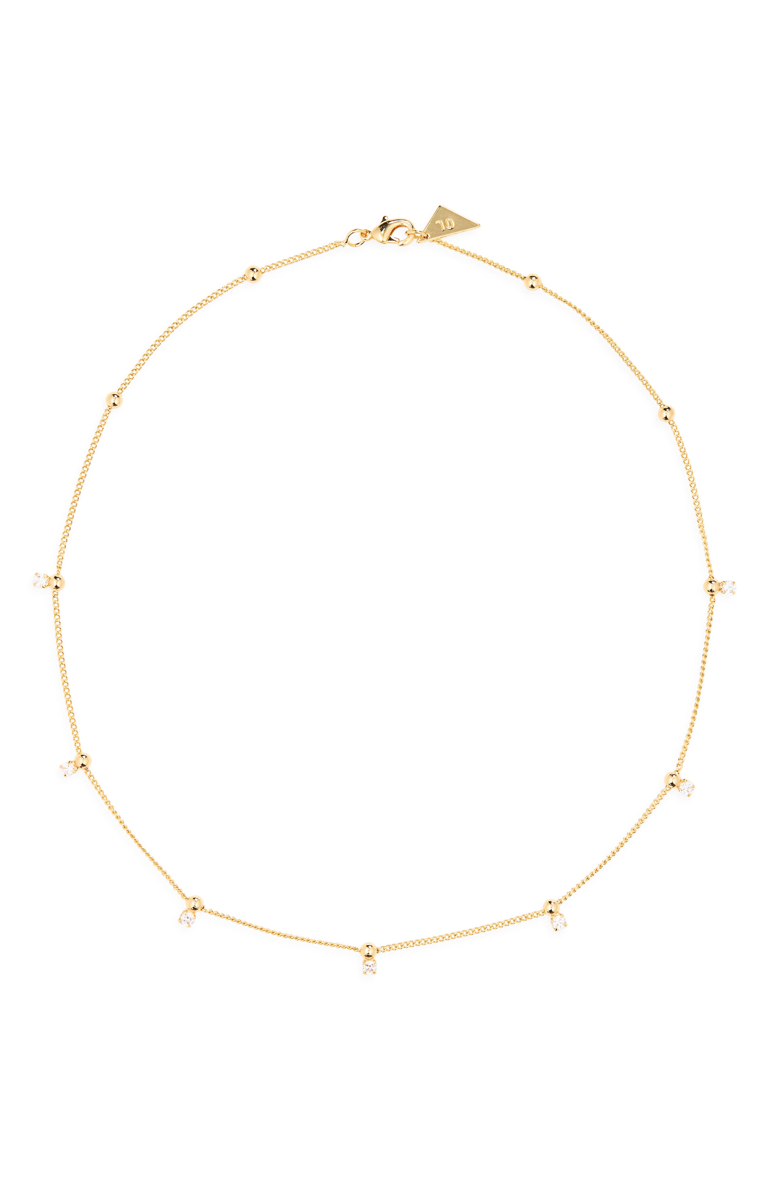 Sterling Forever Kornelia Cubic Zirconia Beaded Station Chain Necklace
