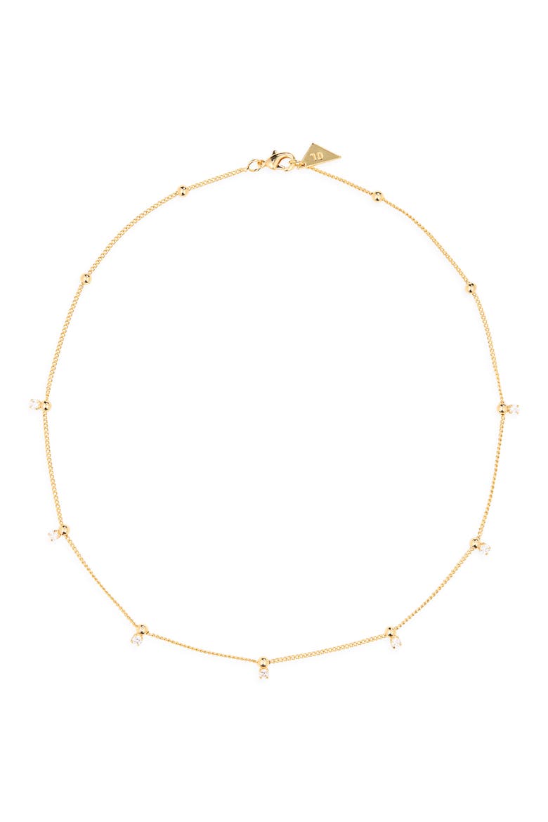 Kornelia Cubic Zirconia Beaded Station Chain Necklace, Main, color, GOLD