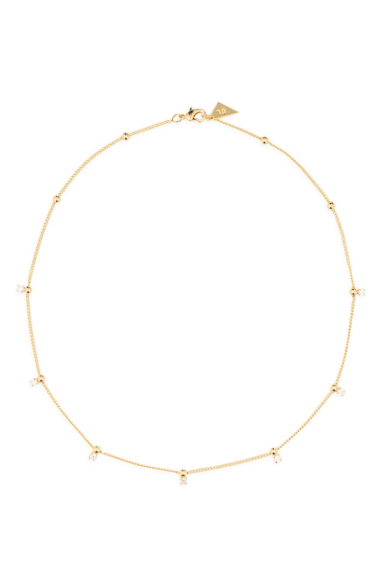Sterling Forever Kornelia Cubic Zirconia Beaded Station Chain Necklace, Main, color, Gold