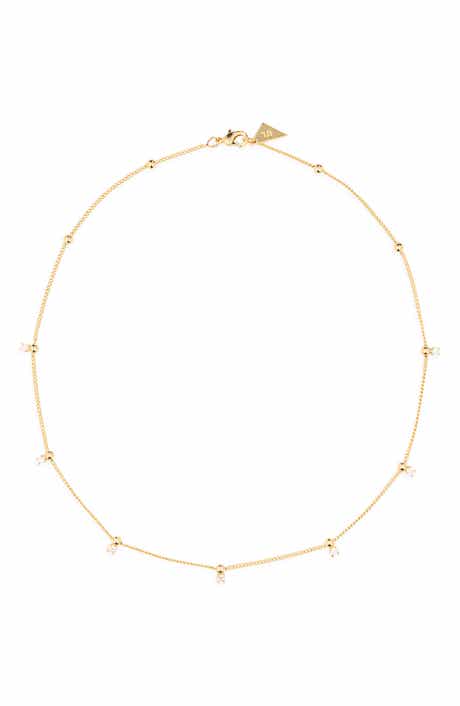 Sterling Forever Kornelia Cubic Zirconia Beaded Station Chain Necklace