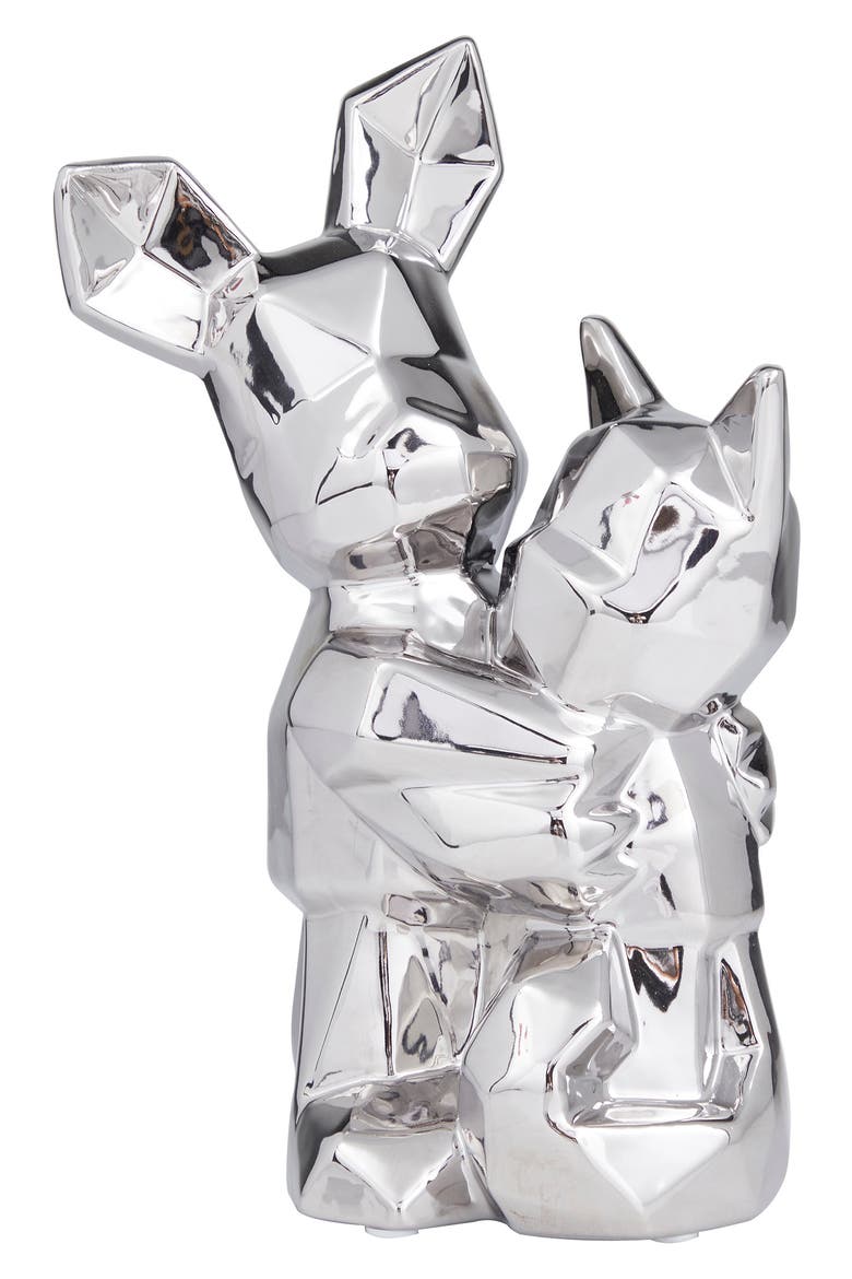 Silvertone Porcelain Cubist Dog Sculpture, Main, color, SILVER