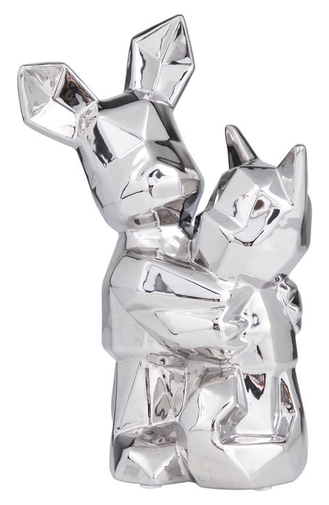 Silvertone Porcelain Cubist Dog Sculpture
