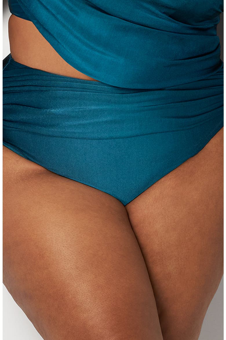 Draped High Waist Bikini Bottoms, Alternate, color, SHINNY MARE
