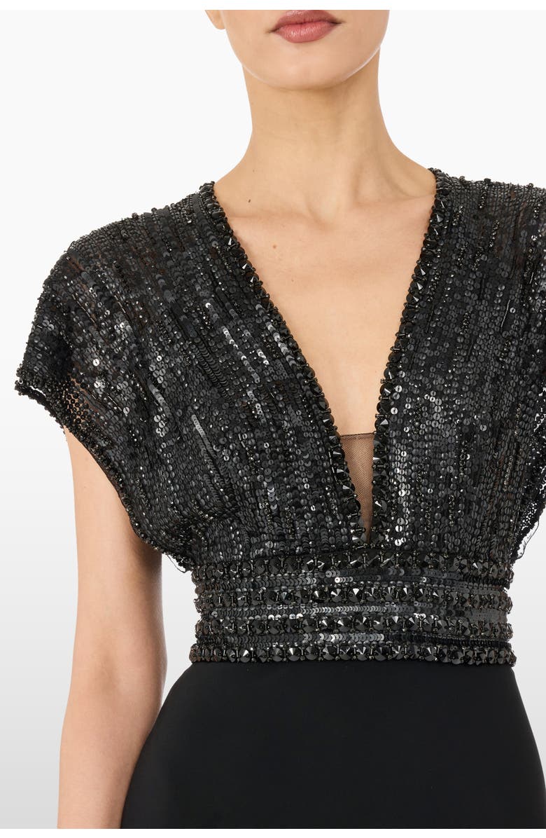 Jenny Packham Cary Sequin V-neck Maxi Dress, Alternate, color, Liquorice