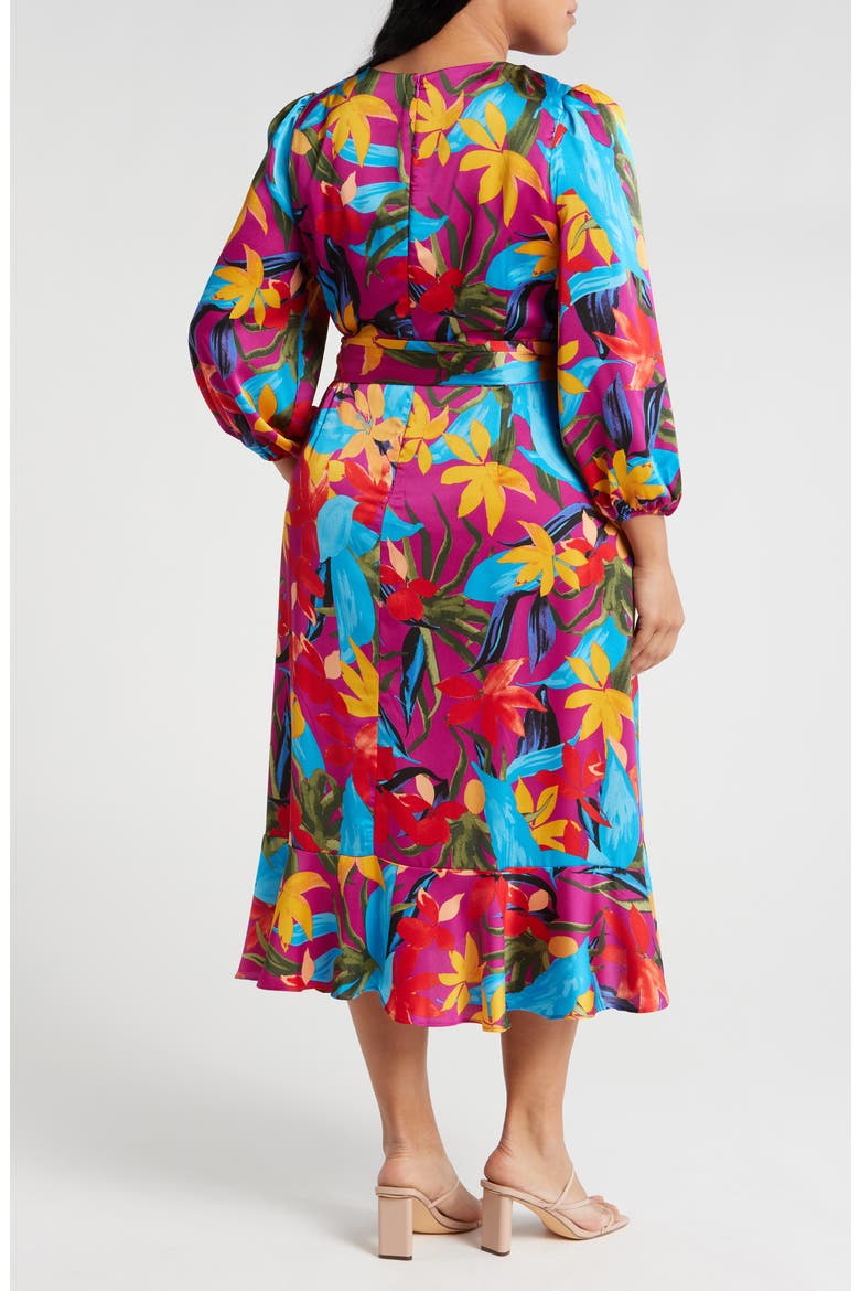 Floral Satin Faux Wrap Dress, Alternate, color, WILD BERRY MULTI