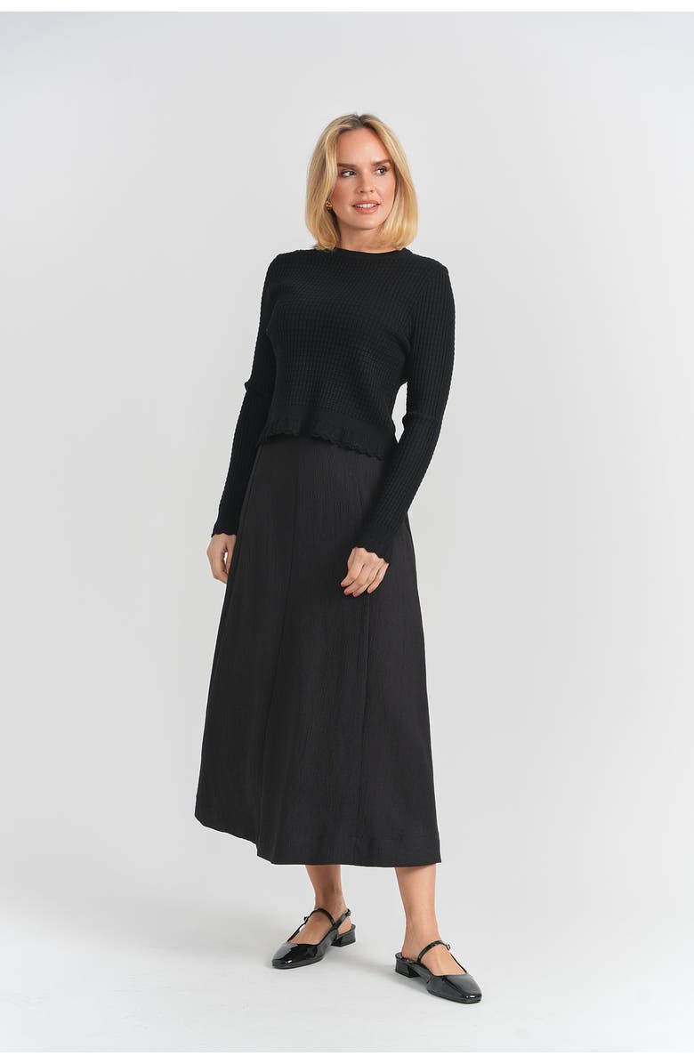 Noni Daily Crinkle Cotton Three-Panel Lined Midi Skirt, Alternate, color, Black