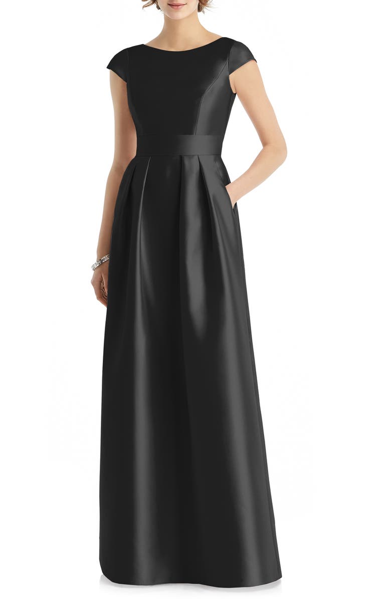 Alfred Sung Cap Sleeve A-Line Gown, Main, color, 