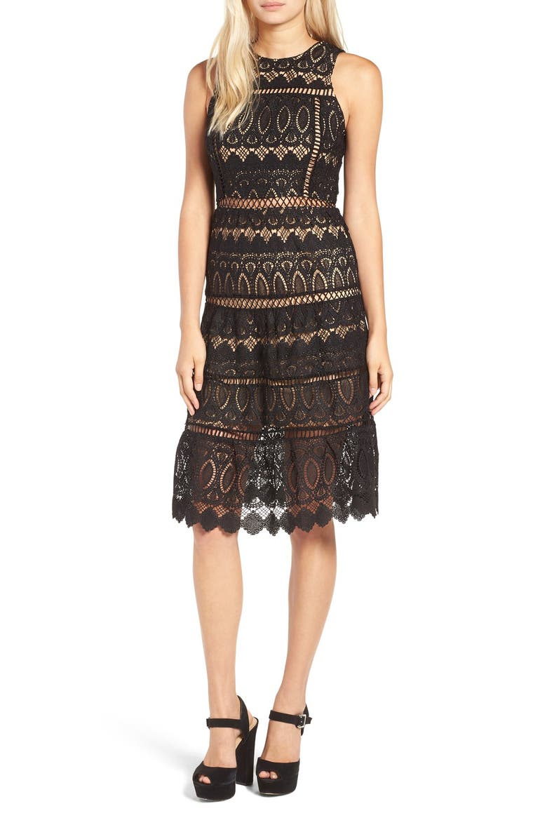 J.O.A. Lattice Embroidered Midi Dress, Main, color,