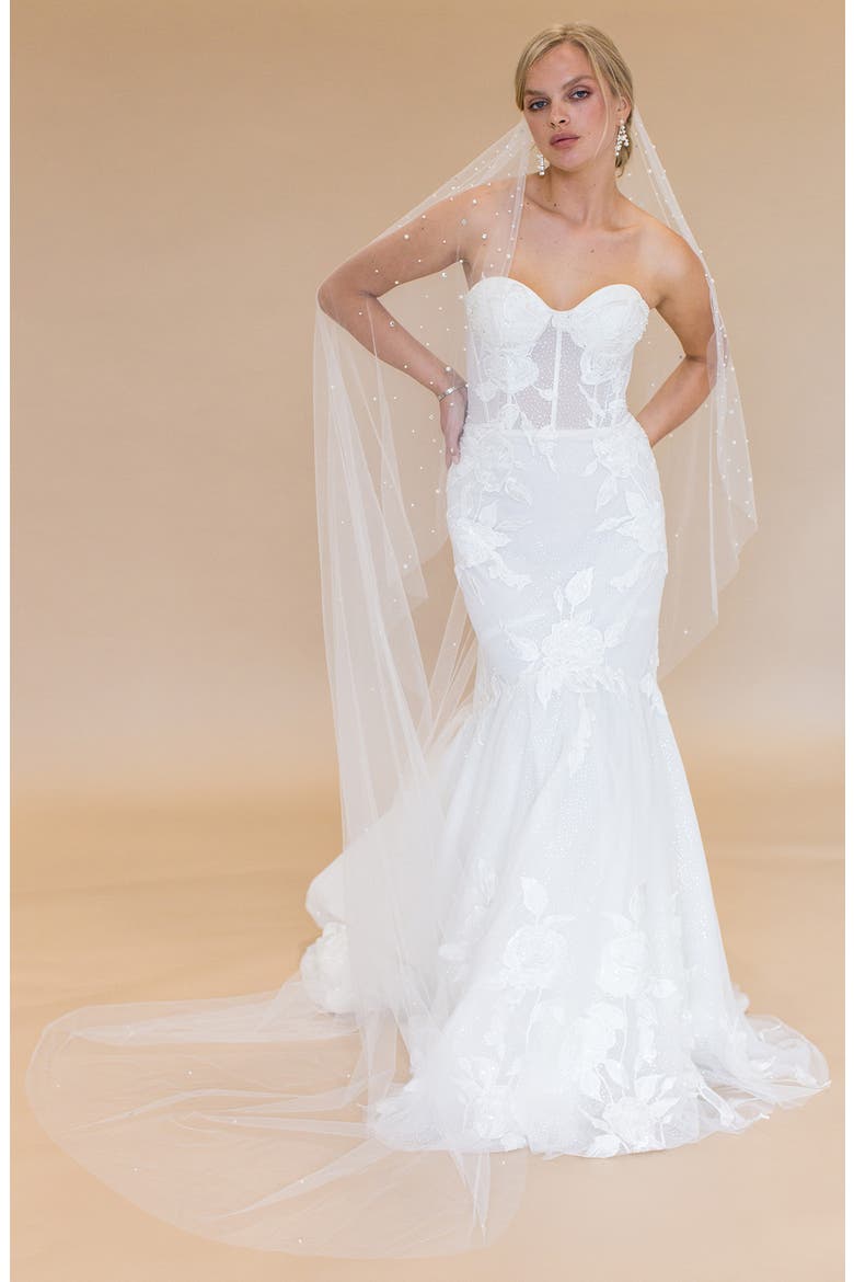 Novalie Imitation Pearl & Crystal Veil (Nordstrom Exclusive), Main, color, IVORY