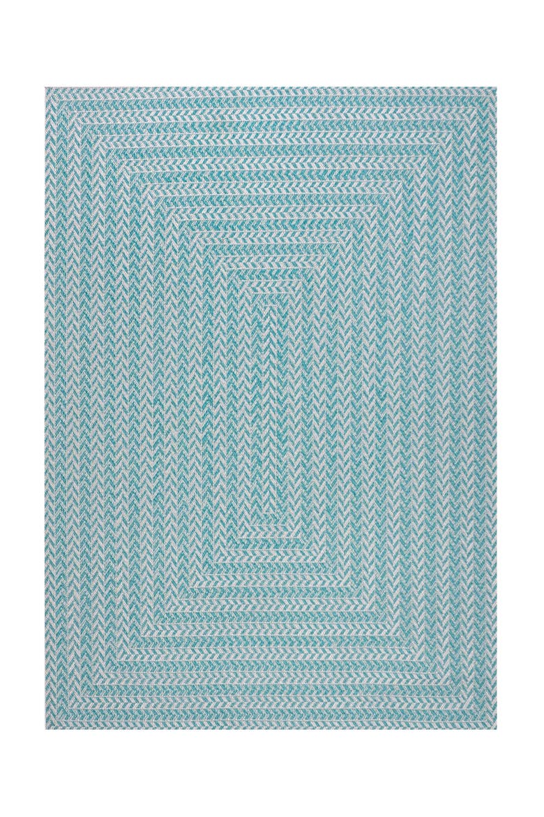 Chevron Modern Concentric Squares Indoor/Outdoor Area Rug, Alternate, color, Aqua/Light Gray