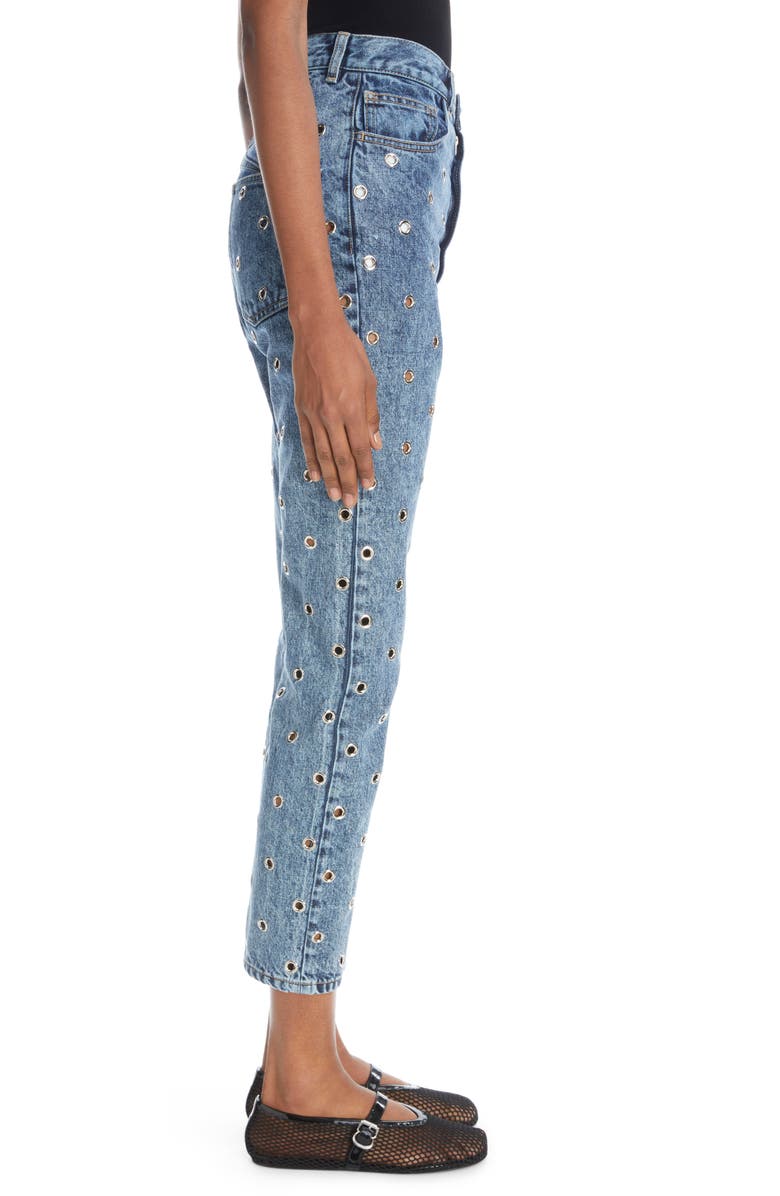 Alaïa High Waist Crop Eyelet Rigid Jeans, Alternate, color, 