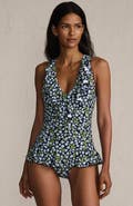 Lands' End Ruffle Plunge Skirted High Leg One Piece