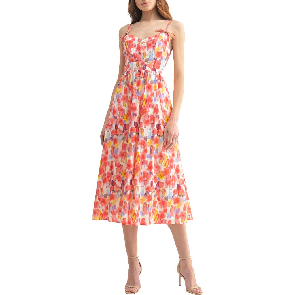Mila Mae Floral A-line Midi Sundress In Red Multi Floral