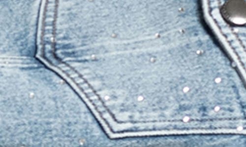 Mavi Jeans Thalia Shiny Crystal Embellished Raw Hem Denim Trucket Jacket In Shiny Mid Denim