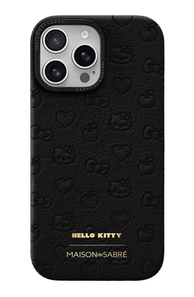 MAISON de SABRÉ Leather Phone Case, Main, color, Black Caviar (Hello Kitty)