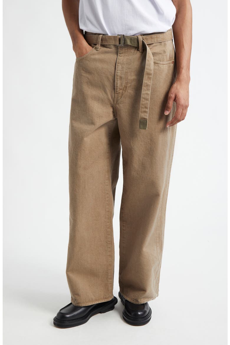 Belted Denim Pants, Main, color, BEIGE