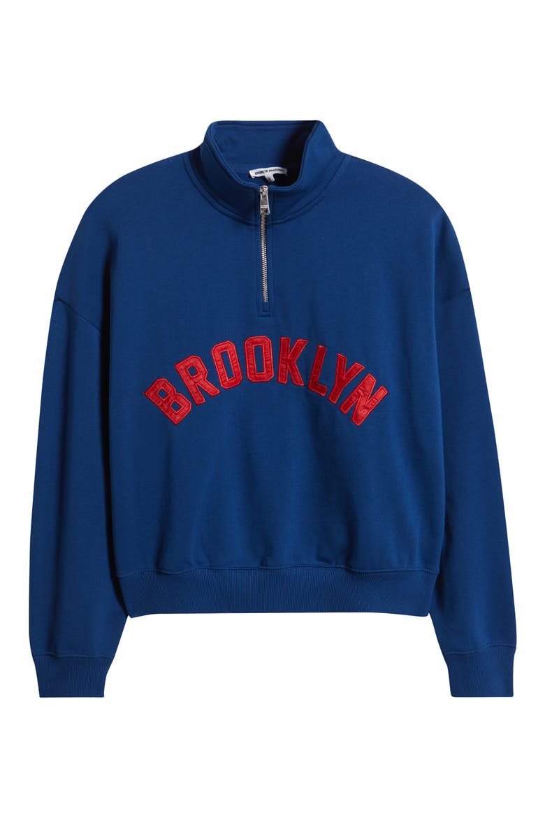 Oversize Cotton Half Zip Sweatshirt, Alternate, color, NAVY PEONY