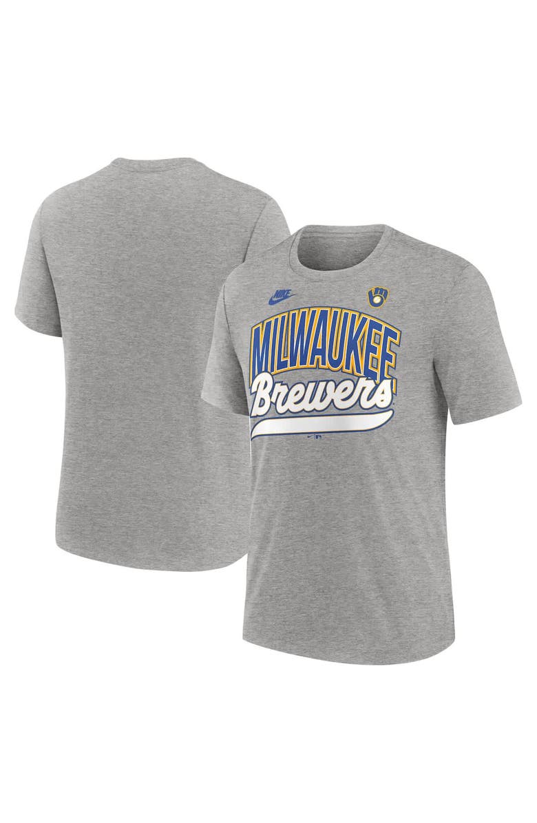 Nike Men's Nike Heather Gray Milwaukee Brewers Cooperstown Collection Retro Tri-Blend T-Shirt, Main, color, Heather Gray