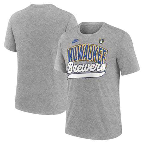 Men's Nike Heather Gray Milwaukee Brewers Cooperstown Collection Retro Tri-Blend T-Shirt
