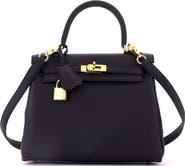 Pre-Owned Hermes Kelly Handbag Black Togo with Gold Hardware 25