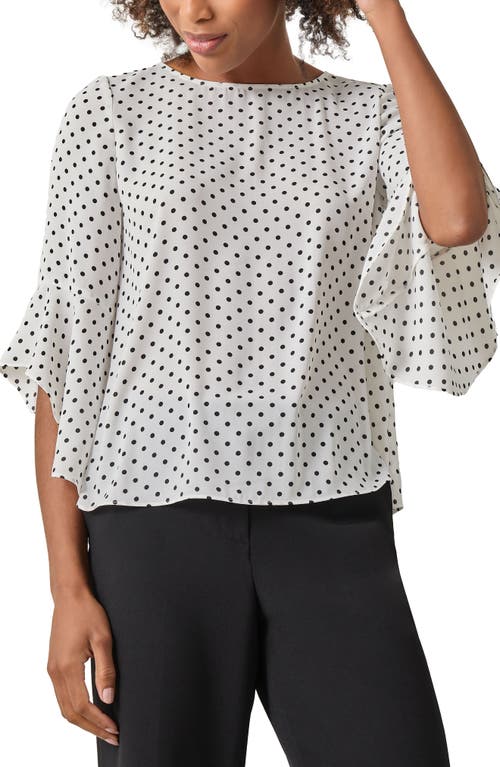 Kasper Polka Dot Ruffle Sleeve Crepe Top In White
