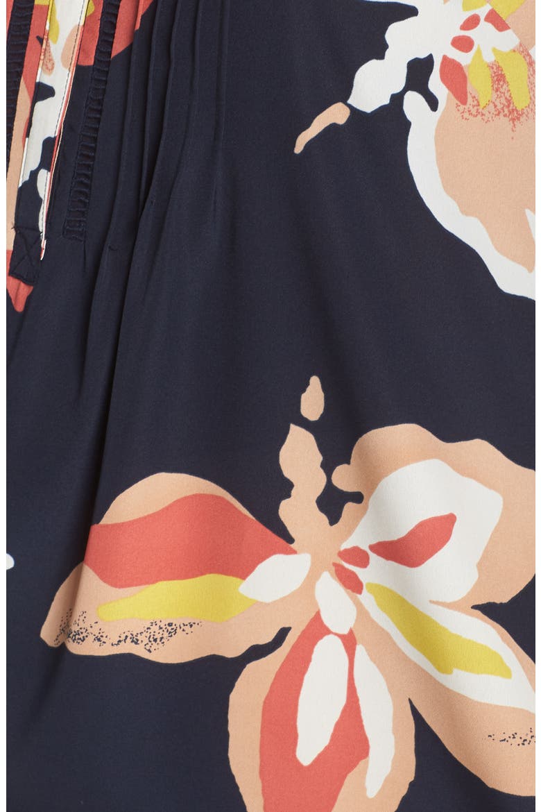 Daniel Rainn Floral Print Pintuck Top, Alternate, color, F369 INDIGO