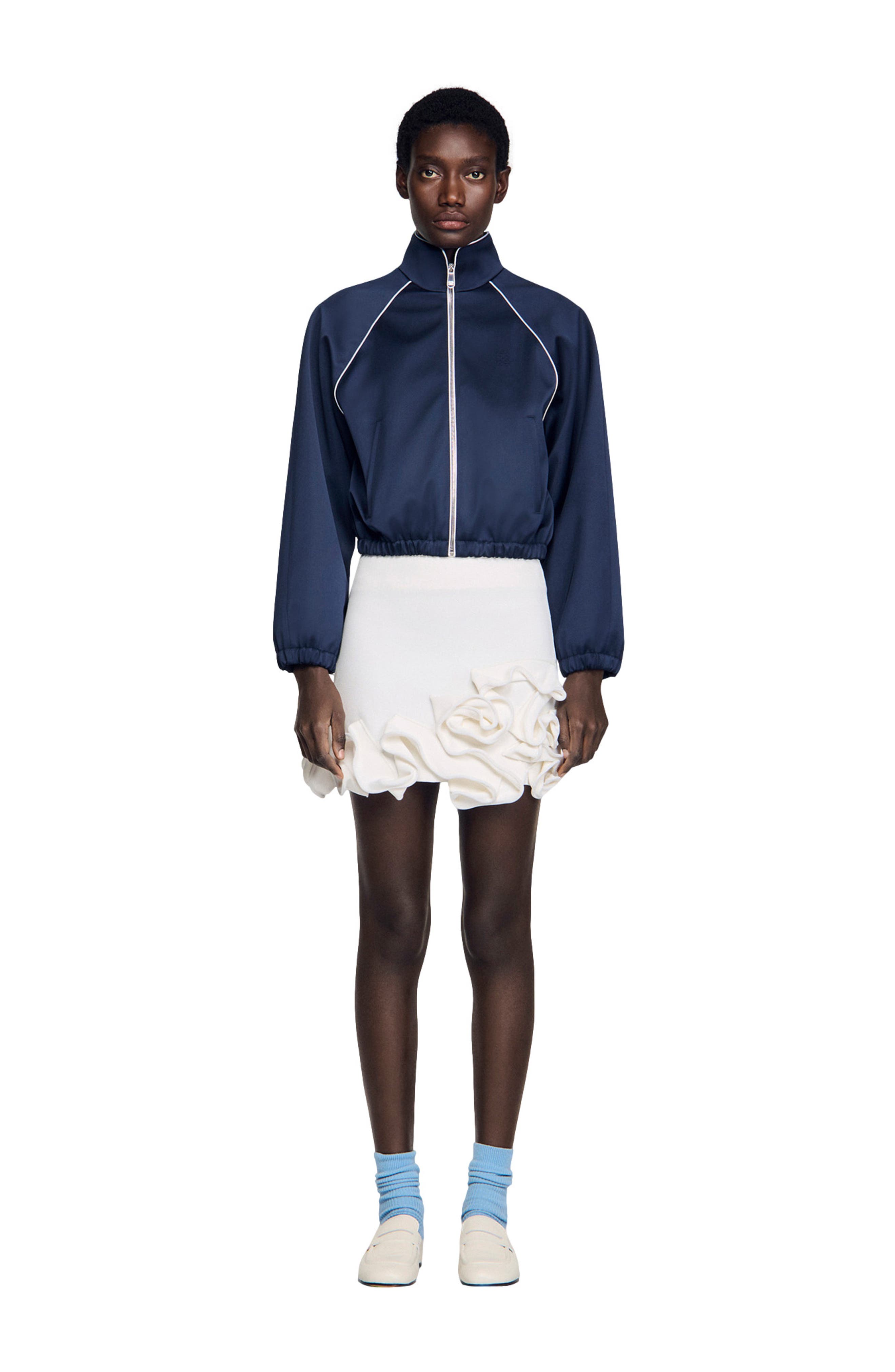 Embroidered cropped satin jacket (Women) | Nordstrom