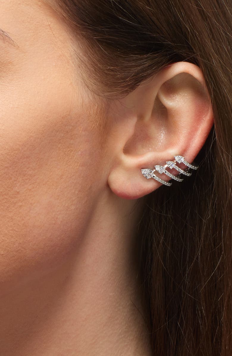 Nadri Cubic Zirconia Multi Row Ear Cuff, Alternate, color, Rhodium